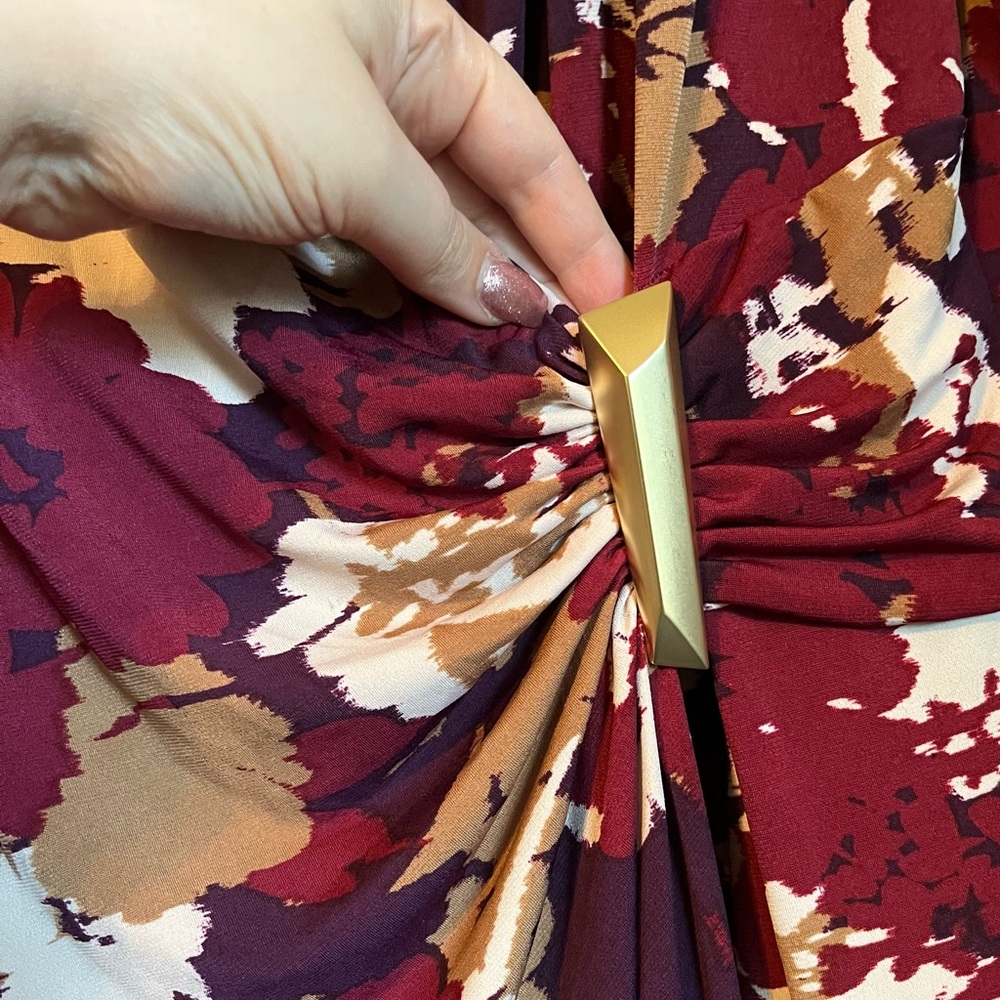 NWOT Calvin Kleins Sz 22 Women’s Floral Gold Stone Faux-Wrap Midi Dress Ret $139 - Picture 10 of 15